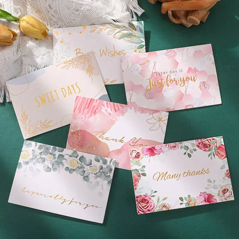 6Pcs Best Wishes Card with Envelope Just for You Sweet Day Greeting Cards Thank You Card Birthday Wedding Party Blessing Cards