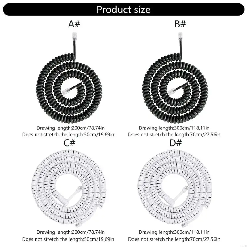 R2LB RJ9 RJ11 4P4C Telephone Handset Cord Coiled Fix Landline Phone Wire Clear Calls