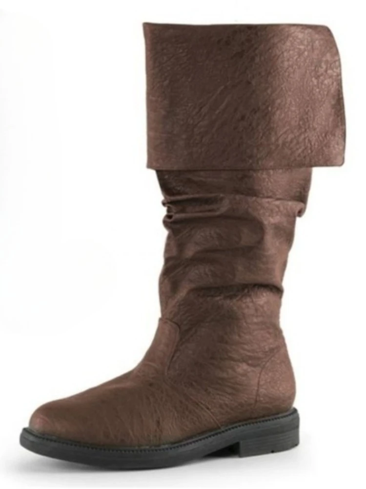 Moyen âge hommes chaussures rétro femmes bottes longues mode hommes bottes en cuir confortable antidérapant femmes hommes bottes durables Botas Mujer