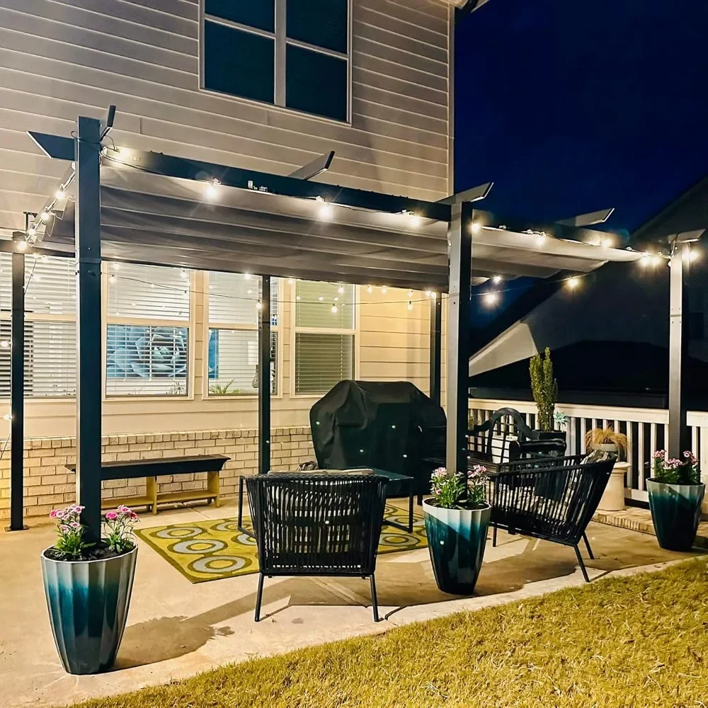 

11’ X 16’ Outdoor Retractable Pergola with Weather-Resistant Canopy Aluminum Garden Pergola Patio Grill Gazebo