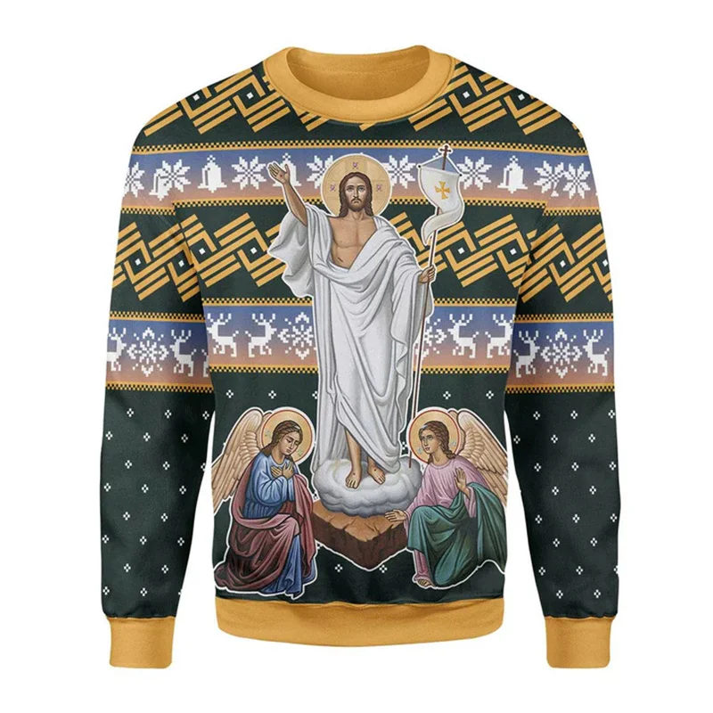 3d Printed Jesus Sweatshirts Men Women Virgin Mary Christianity Graphic Crew Neck Sweatshirt Tops Autumn Loose Pullover Hoodies