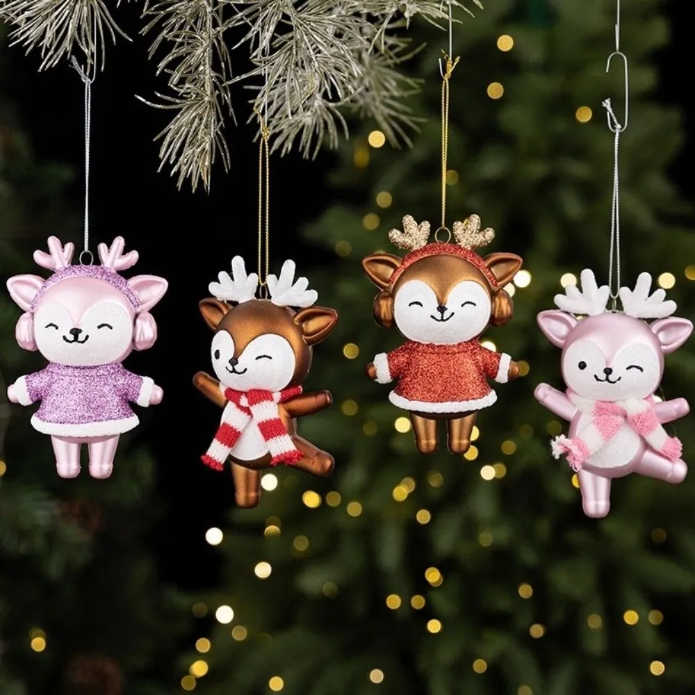 Plastic Xmas Penguin Reindeer Pendant Electroplated Glitter Powder Christmas Tree Hanging Pendant Cute