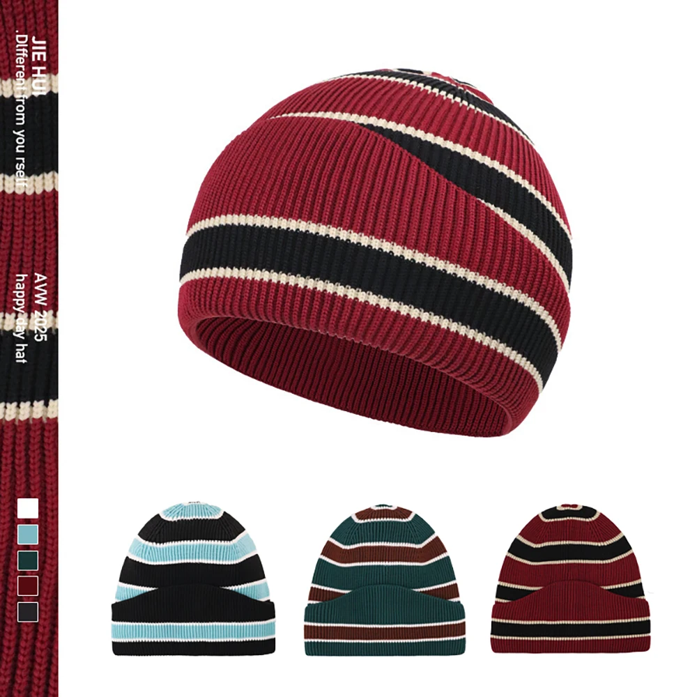 Winter knitted hats for students, striped pullover hats, warm outdoor travel caps, holiday gifts for children