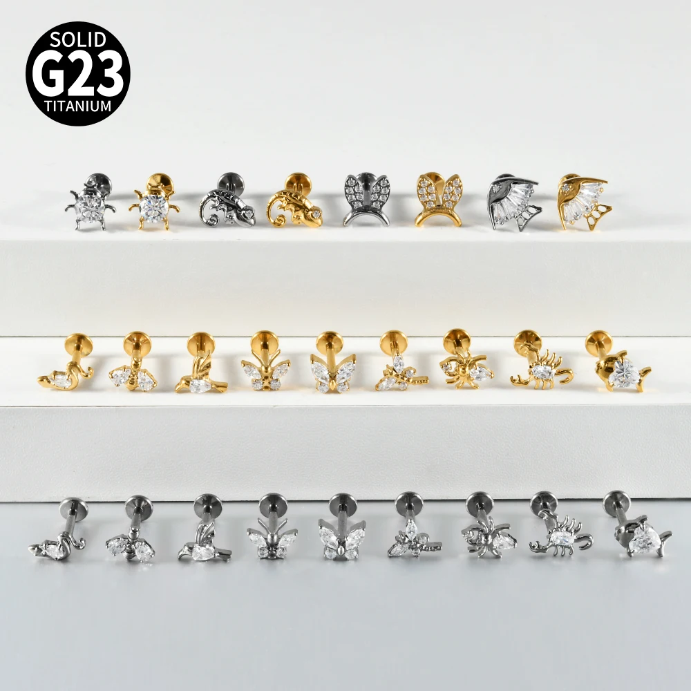 G23 Solid Titanium CZ Cartilage Stud Earrings 16G Internal Thread Ear Helix Tragus Flat Conch Labret Lip Body Piercing Jewelry