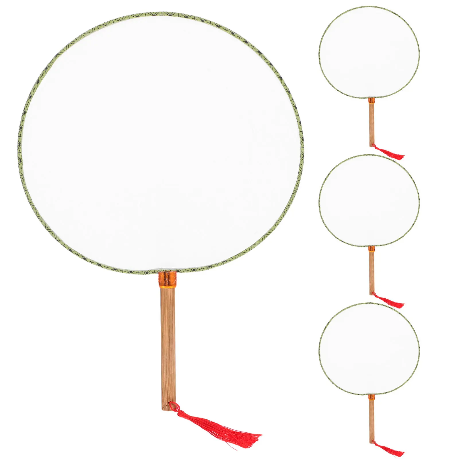 

4Pcs Round Handheld Fans DIY Unpainted Craft for Kids Handmade Art Project Portable Cooling Fan for Summer Outdoor Decorative