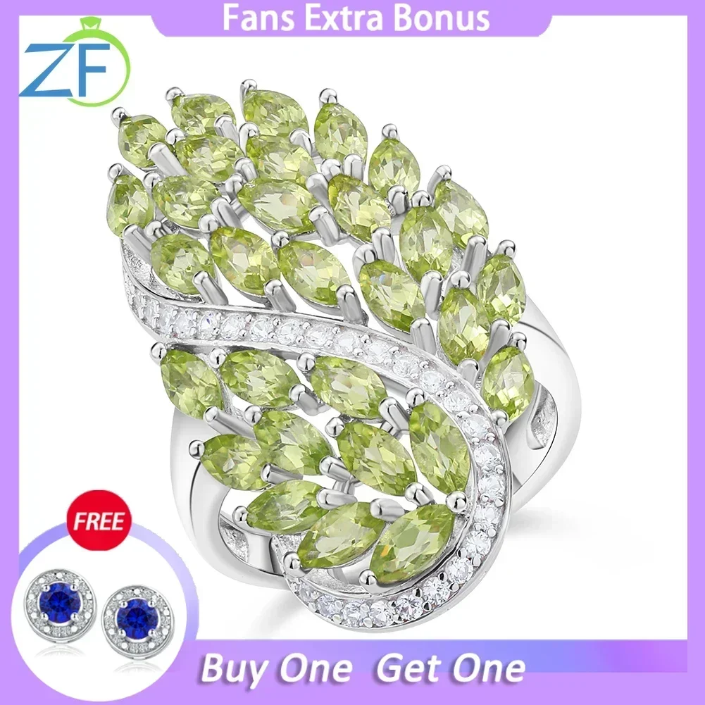GZ ZONGFA Einzigartiger Damen-Ring mit Peridot-Stein, natürliches 925er-Sterlingsilber, rhodiniert,