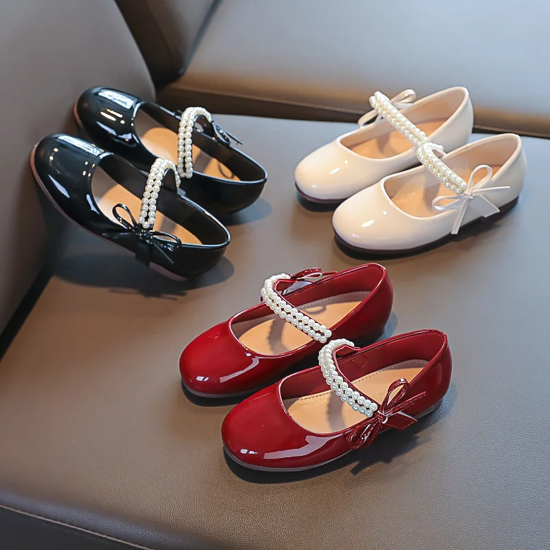 

Fashion Bow Girl Princess Shoes 2025 Spring New Children's Leather Shoes Flat Bottom Anti Slip Baby Kid's Casual Shoes