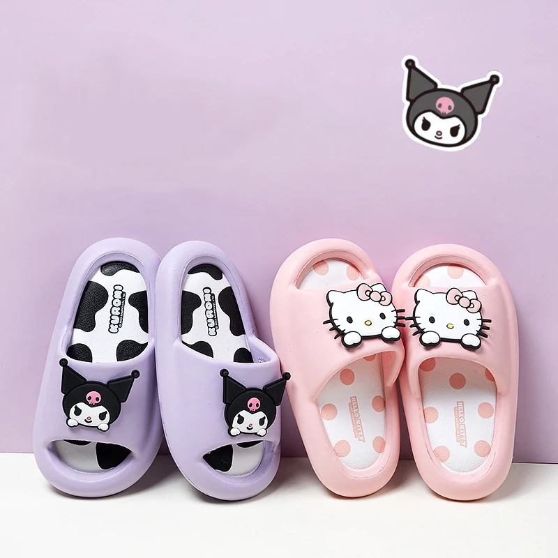 Hello Kitty Kuromi Bathroom Slippers Kawaii Sanrio Flip Flops Home Double Thick Bottom Slippers Girl Summer Beach Non-Slip Shoes