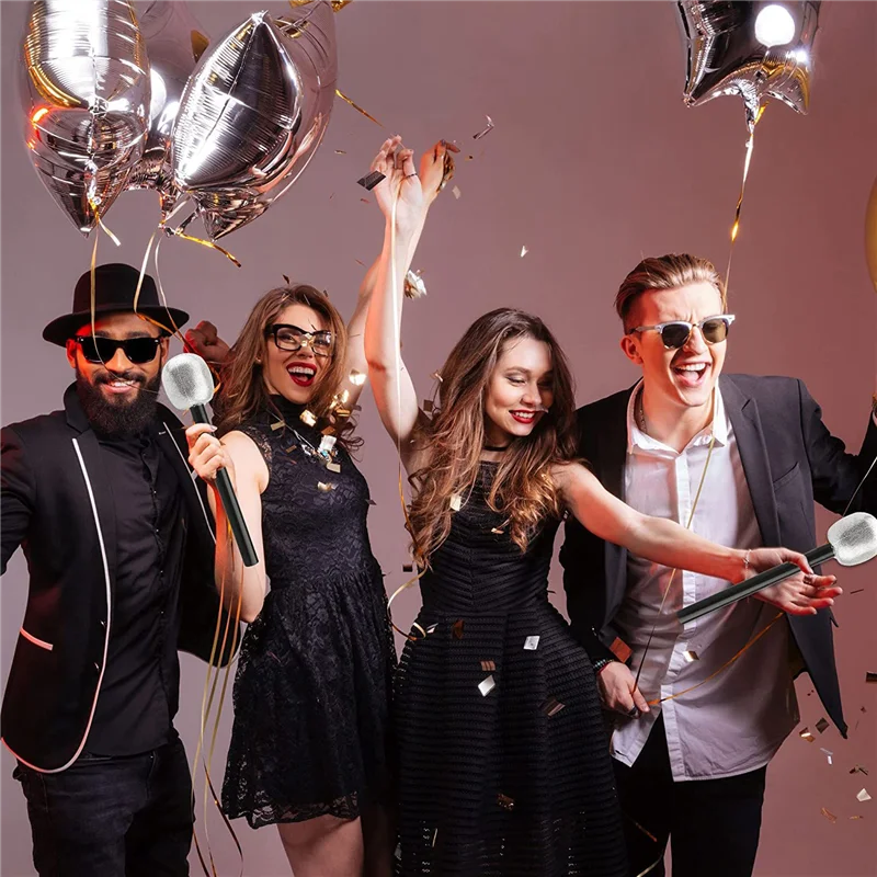 DELAM-15 แพ็คไมโครโฟน Stage Mic Silver Glitter ไมโครโฟนสําหรับ Cosplay Stage Play Rock Star Prop ธีมคาราโอเกะปาร์ตี้