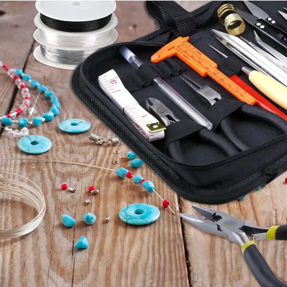 

27pcs Jewelry Accessories Set for Bracelet Making Beads Kits Plier Copper Wire Scissor Charm Storage Bag Durable Tools