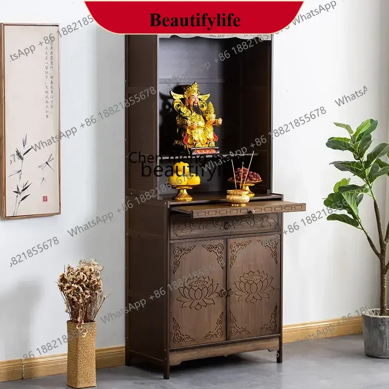 D178 Y yj Buddha Niche New Chinese Style Clothes Closet Household Buddha Cabinet with Door Altar Tribute Table Incense Burner Ta