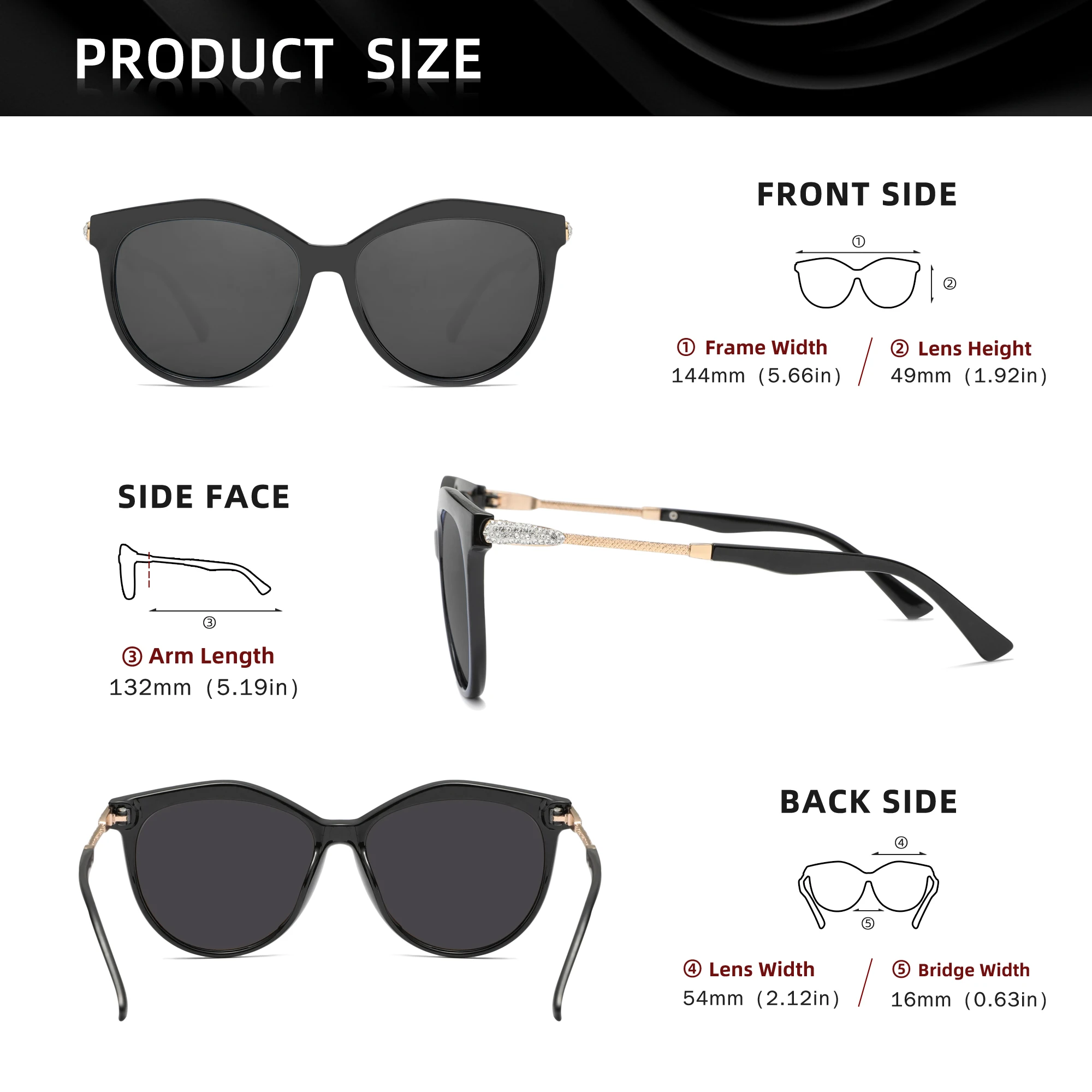 KINGSEVEN Marke Mode Cat Eye Sonnenbrille Frauen Polarisierte UV400 Luxus Fahren Runde Große Rahmen Gläser Legierung Weiblichen Brillen – Detail 1