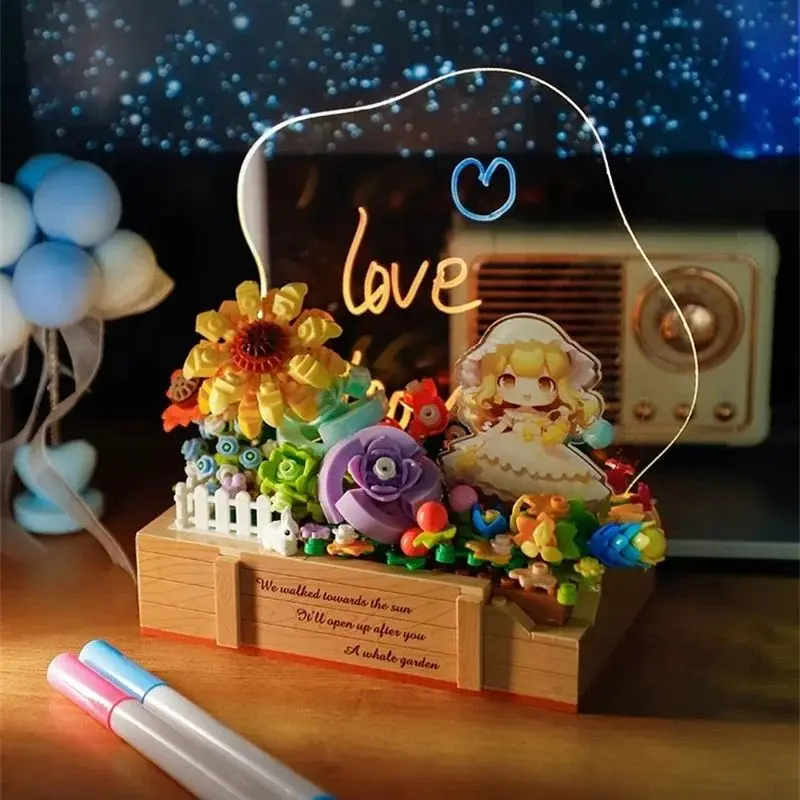 Leave a message Secret Garden Building Blocks Toy Puzzle Assembling Night Light Children's Birthday Gift Kawaii Desktop Ornament