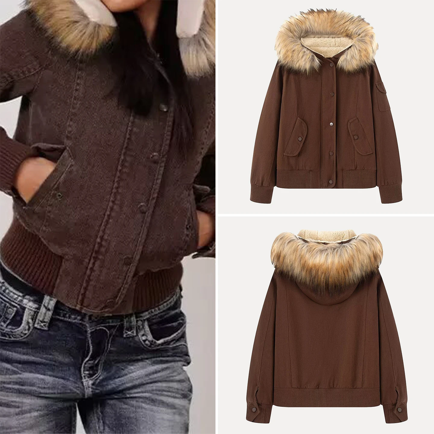 

Faionable ort, повседневная женская куртка со съемным меховым воротником, осень 2024, женское пальто премиум-класса Quali ort, бренд Z