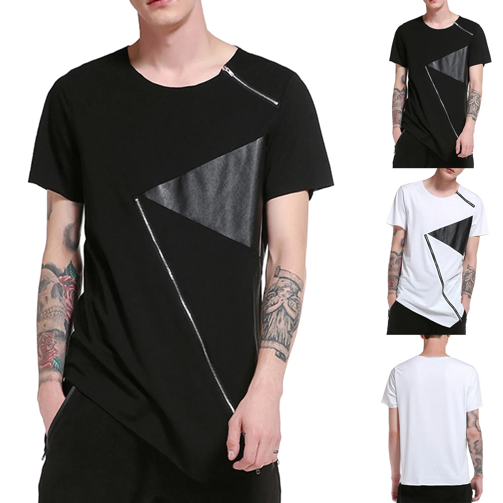 Men Summer Solid Color Zipper Tops Shirt Short Sleeve Round Neck Fashion Shirts Tops Camisas De Hombre Art 3d Digital Print