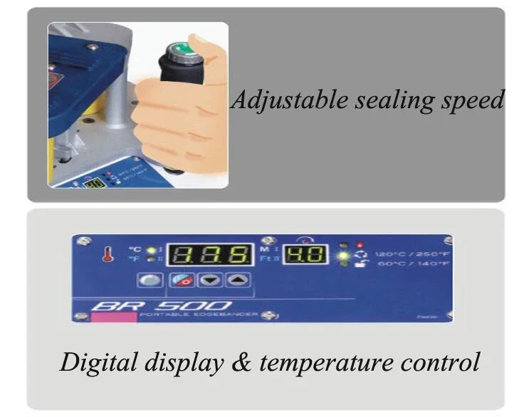 Máquina de bandas de bordes de doble cara, encoladora de bordes portátil para carpintería, velocidad ajustable/Control Digital de temperatura, BR500