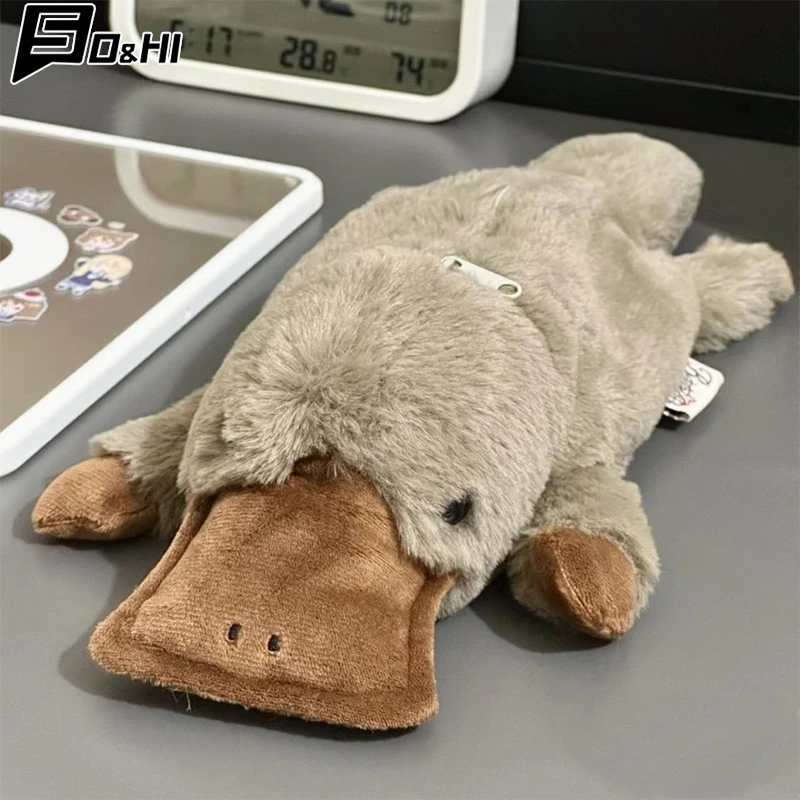 cute platypus pencil case bolsa cosmetico bolsa de pelucia pen grande capacidade bolsa de armazenamento material escolar papelaria 01