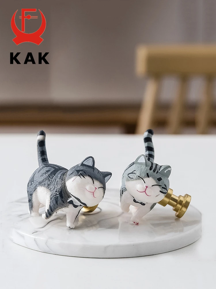 KAK Cat-shaped Drawer Knobs Wall Hooks Brass Furniture Handle Cabinet Handle and Knobs Rein Kids Room Decorative Handle Hardware