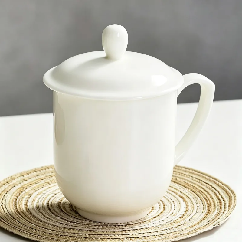 500ML, bone china tumbler, pure white ceramic wake up cup with lid, coffee mug, thermo mug for office, porcelain drinkware