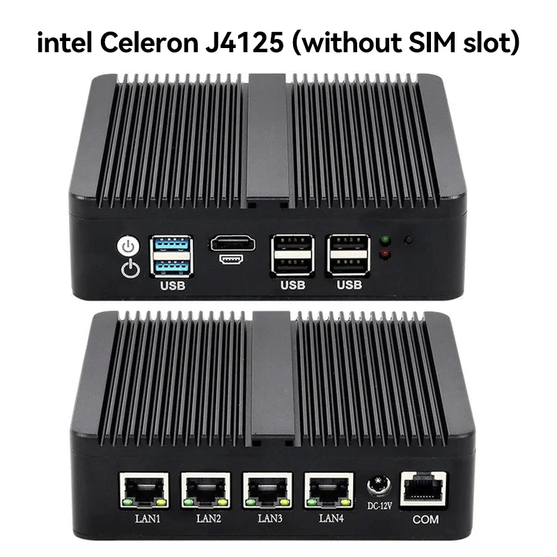 XCY Fanless Mini PC intel N100 J4125 J1900 N2830 N5105 4x 2.5G Ethernet Thin Client PC Support Windows Linux Pfsense