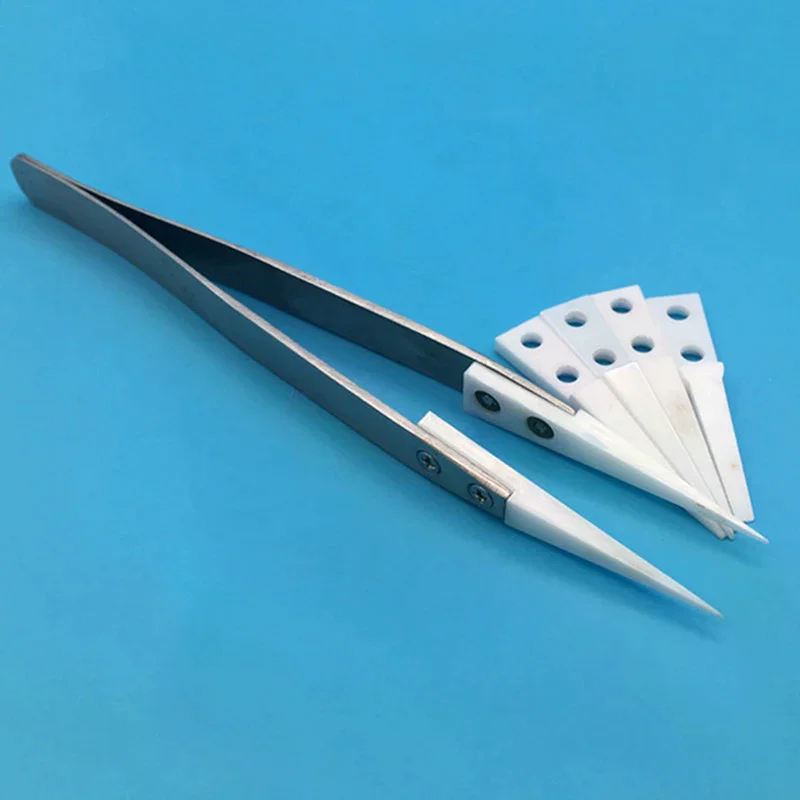 2pcs Insulated Straight Curved Tip Anti-static Ceramic Tweezers Electronic Industrial Ceramic Tweezers For Industry