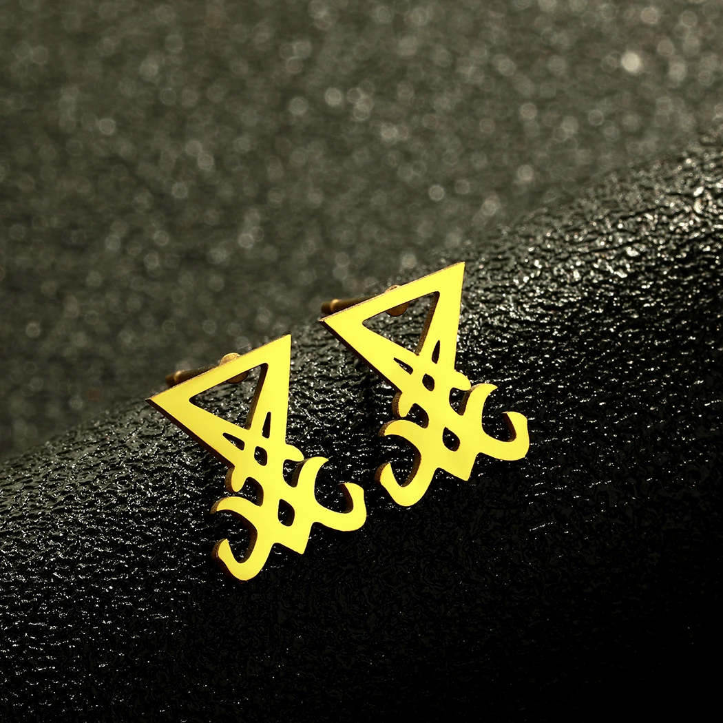 Cxwind Simple Laser Engraving Fashion Stainless Steel Earrings Occult Left Path Luciferian Goth Sigil Luciferian Birthday Gift