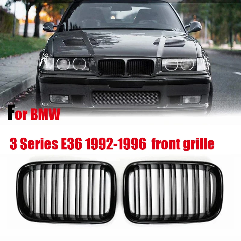 

for BMW 3 Series E36 1992-1996 318i 323i 325i 320i 328i Bright Black Double Line Front Grille ABS Front Bumper Replacement Part