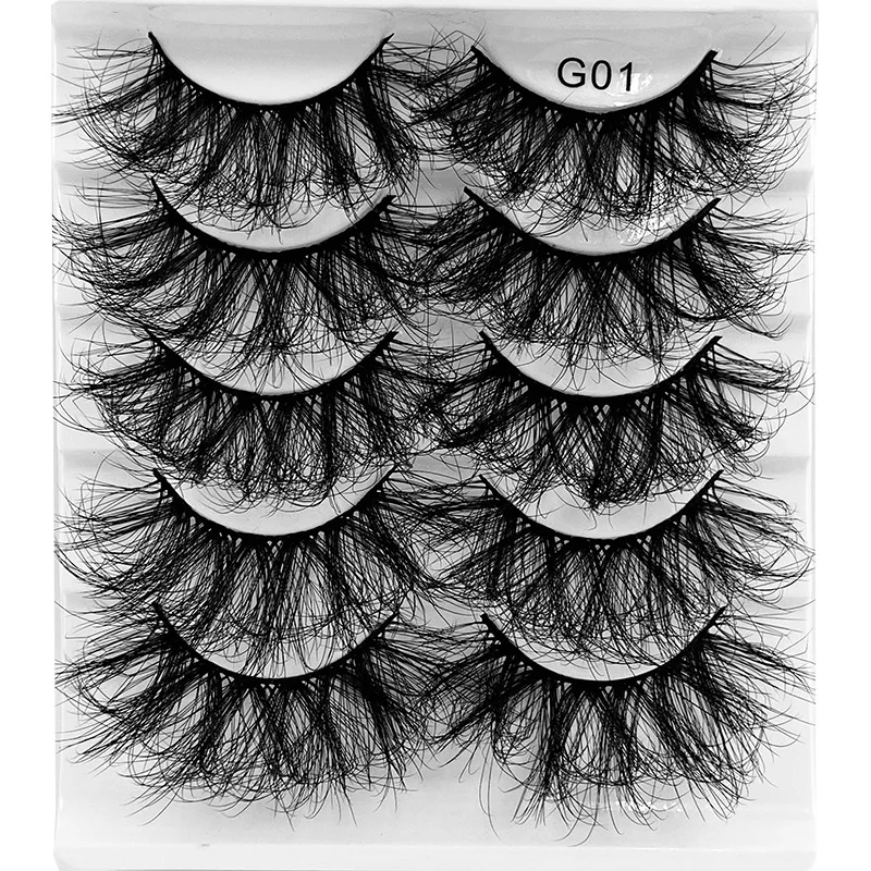 Lashes Natural Look Fake Eyelashes - QSTY False Eyelashes 5D Super Fluffy False Lashes Black Band Wispy Lashes 5-Pack Faux Mink