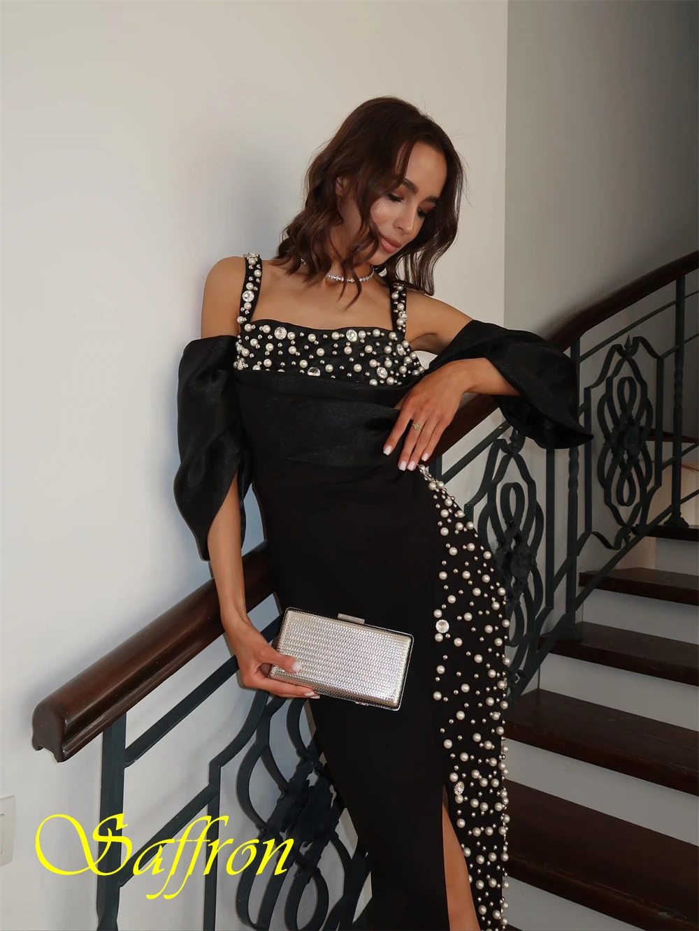 تخصيص أنيقة جيرسي ساحة طوق مساء اللباس الكلاسيكية حورية البحر فساتين حفلة موسيقية أزياء اللؤلؤ فساتين المناسبات الخاصة