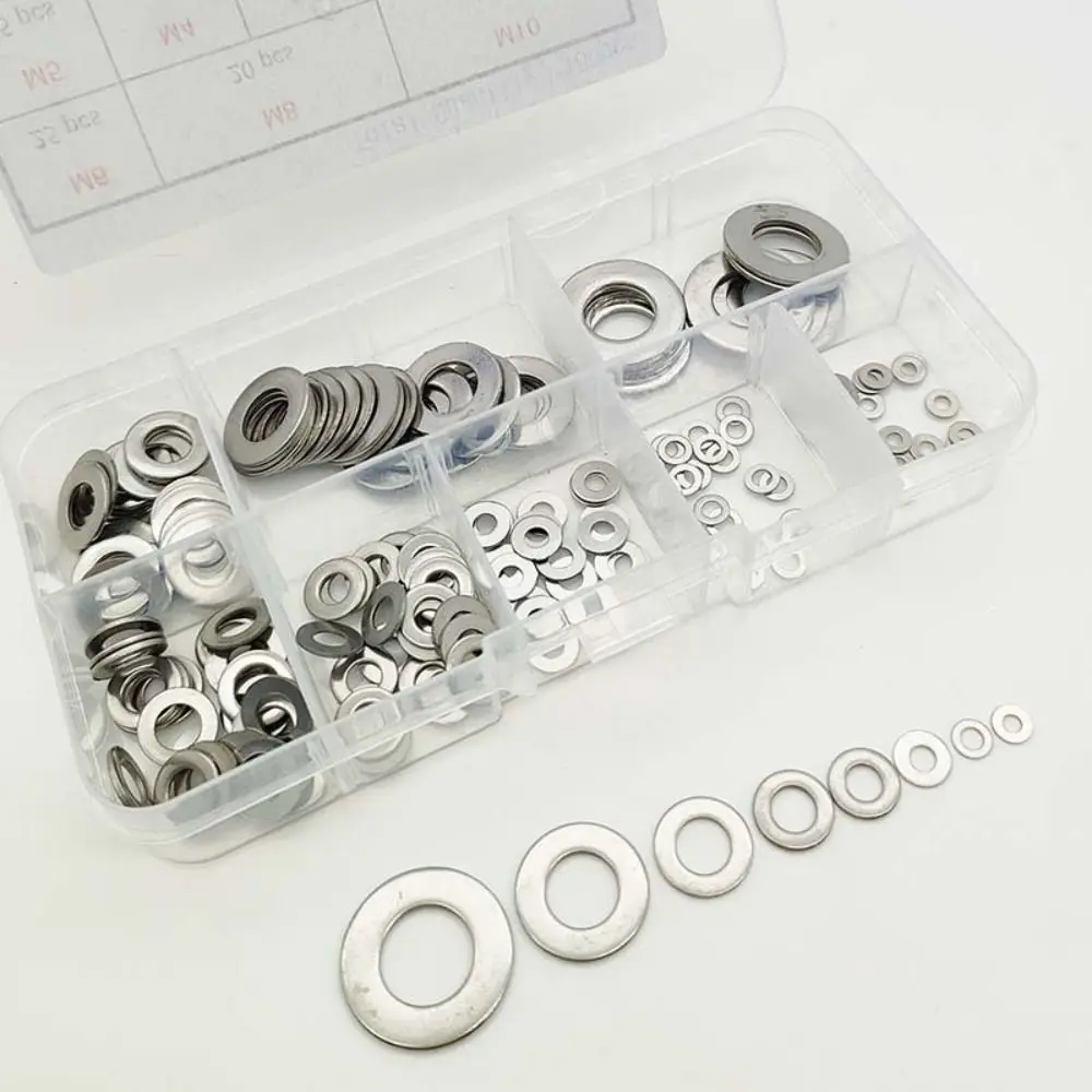 

304 Stainless Steel Stainless Steel Flat Washers 580pcs Set 9 Size Assortment Flat Washer Set Aluminum Material