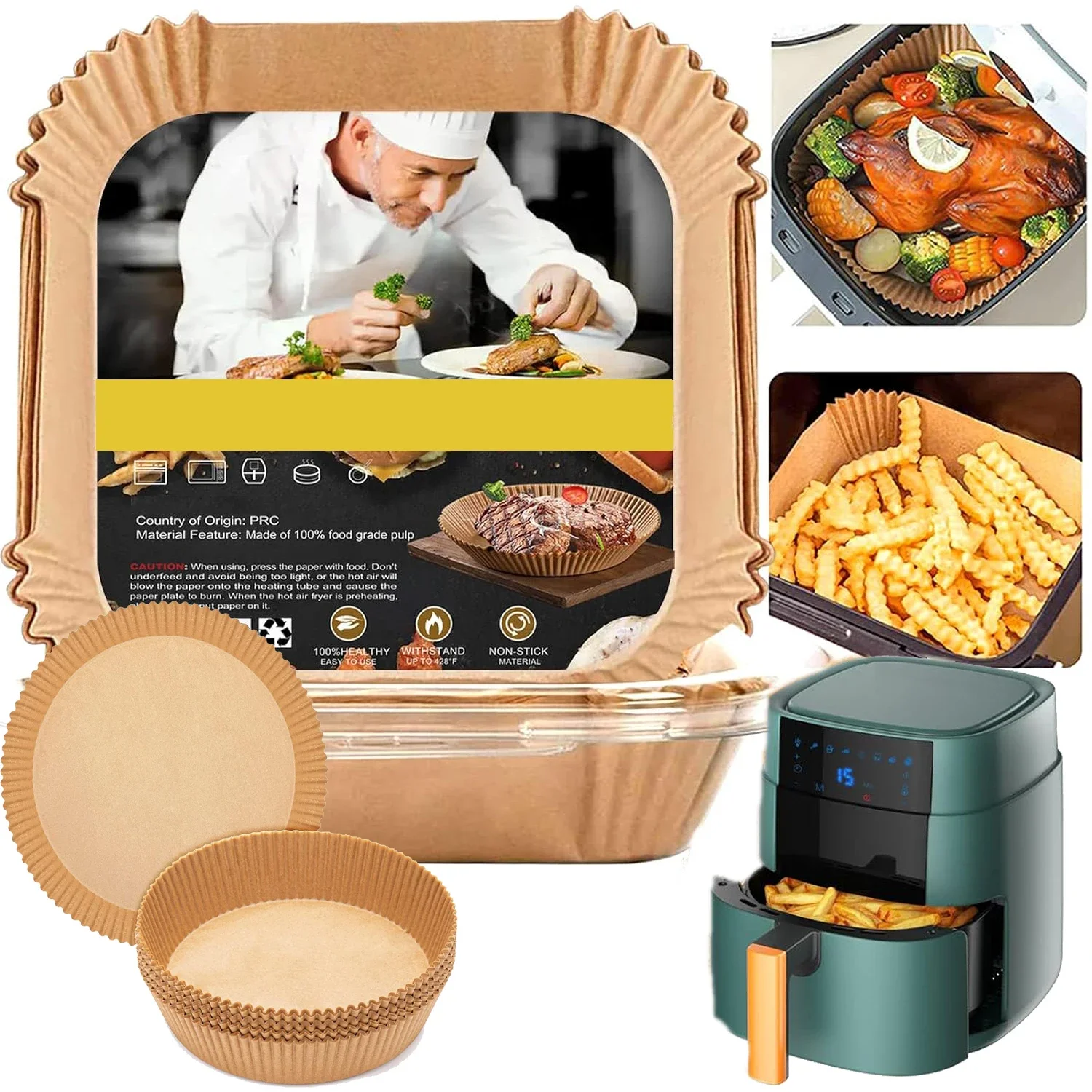 

Air Fryer Paper Liners Non-stick Disposable Baking Paper Oil-proof Water-proof Food Grade For Roasting Microwave Tart Cupcake