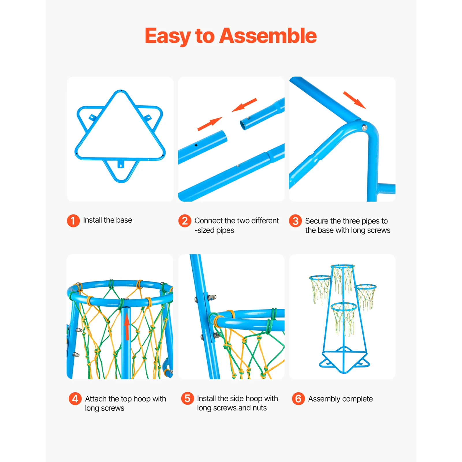 SucceBuy Soporte de aro de baloncesto para niños de 4 aros con alturas ajustables y 3 bolas para niños y niñas, juguetes deportivos de baloncesto para interiores y exteriores