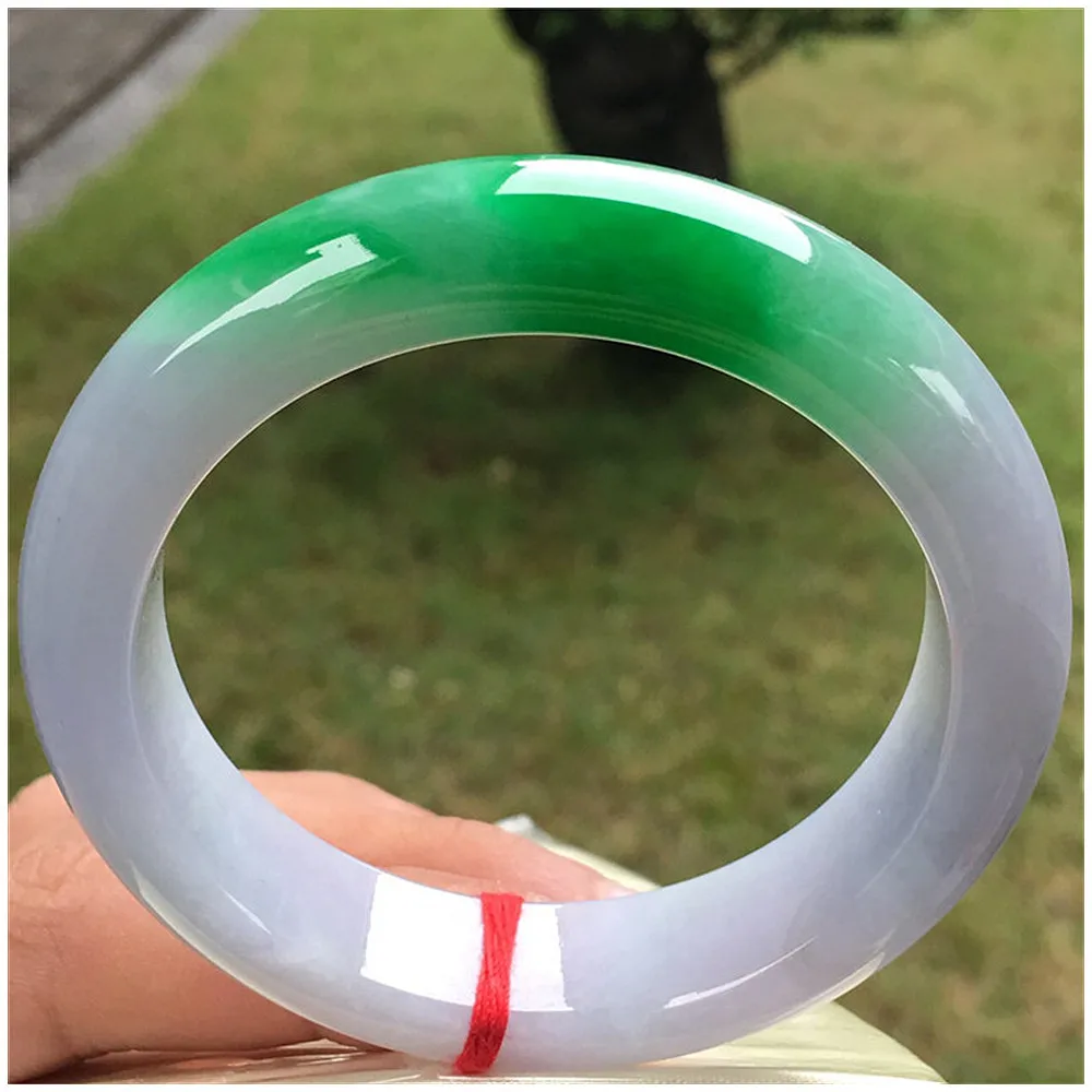 

Natural A Jadeite Bracelet Yang GreenLaokeng Emperor Green Full-Green Floating Flower Female Jade Bangles Handring Fine Jewelry