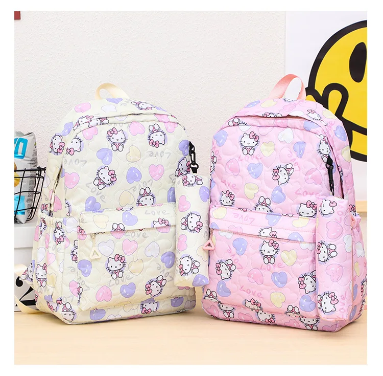 

Sanrio Anime Hellokitty Schoolbag Cartoon Light Large Capacity Printing Knapsack Kawaii Girl Travel Versatile Shoulder Bag Gift