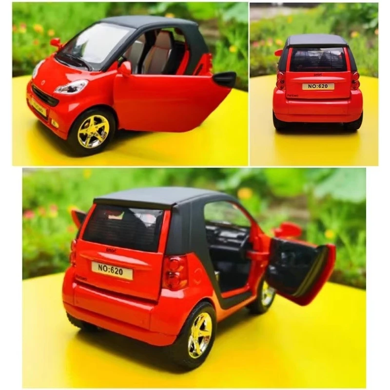 1:32 Smart Mini modello di auto in lega e semaforo con suono e luce tirare indietro carino decorazione giocattolo per auto per ragazzi e ragazze