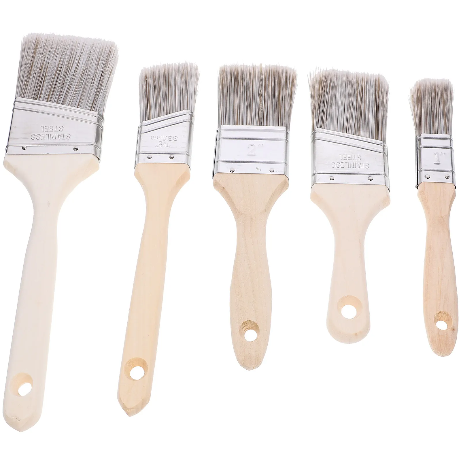5Pcs Wooden Handle Paint Brush Set Portable Reusable Nylon Bristle Corner Brush for Wall Cabinet Fence Deck Home Improvement