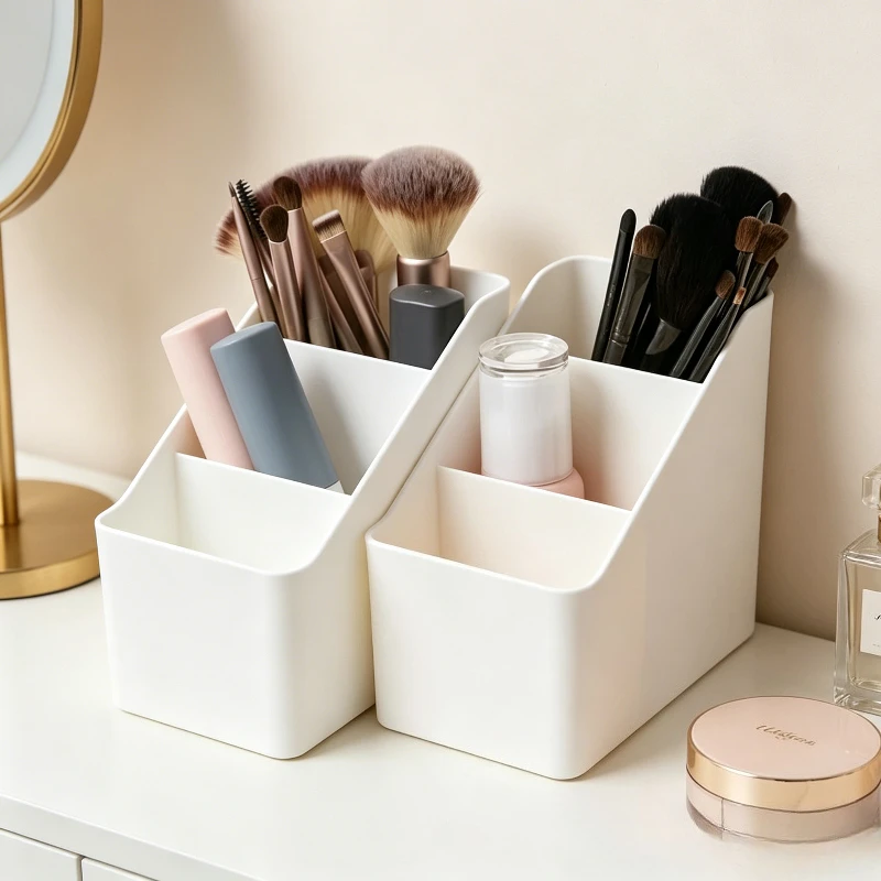 Simple Brush Colored Pen Marker Desktop Stationery Storage Box Multi-functional Three Squares DesktopSundriesStorage Holder 2PCS