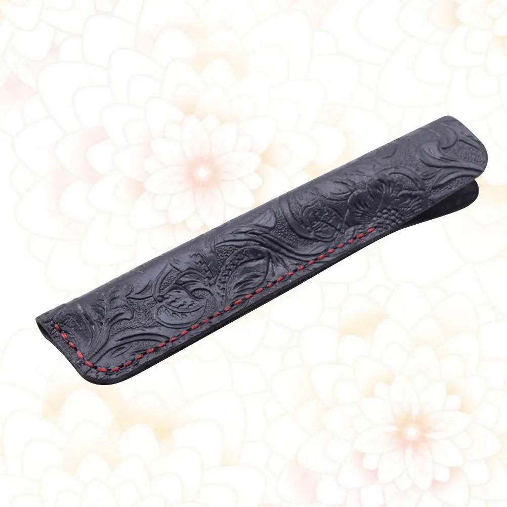 

Cowhide Pen Case Handmade Pouch For Fountain Pens Storage Black Carving Design Pens Pouch Pen Holder Desk