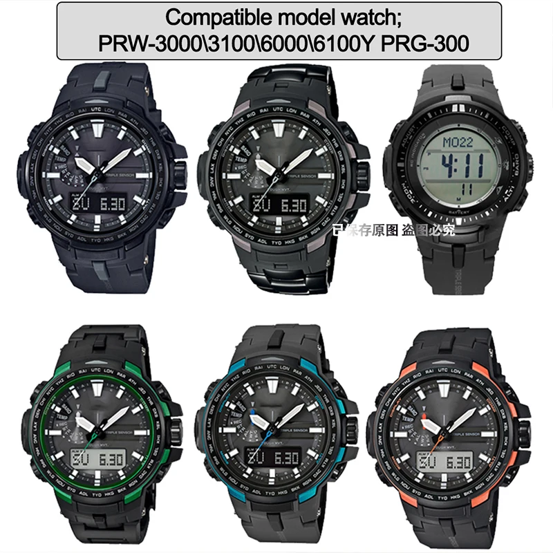 Correa de resina para reloj Casio PROTREK PRG 300 PRW 3000 3100 6000 6100Y, repuesto de pulsera negra para hombre, correa de muñeca de goma