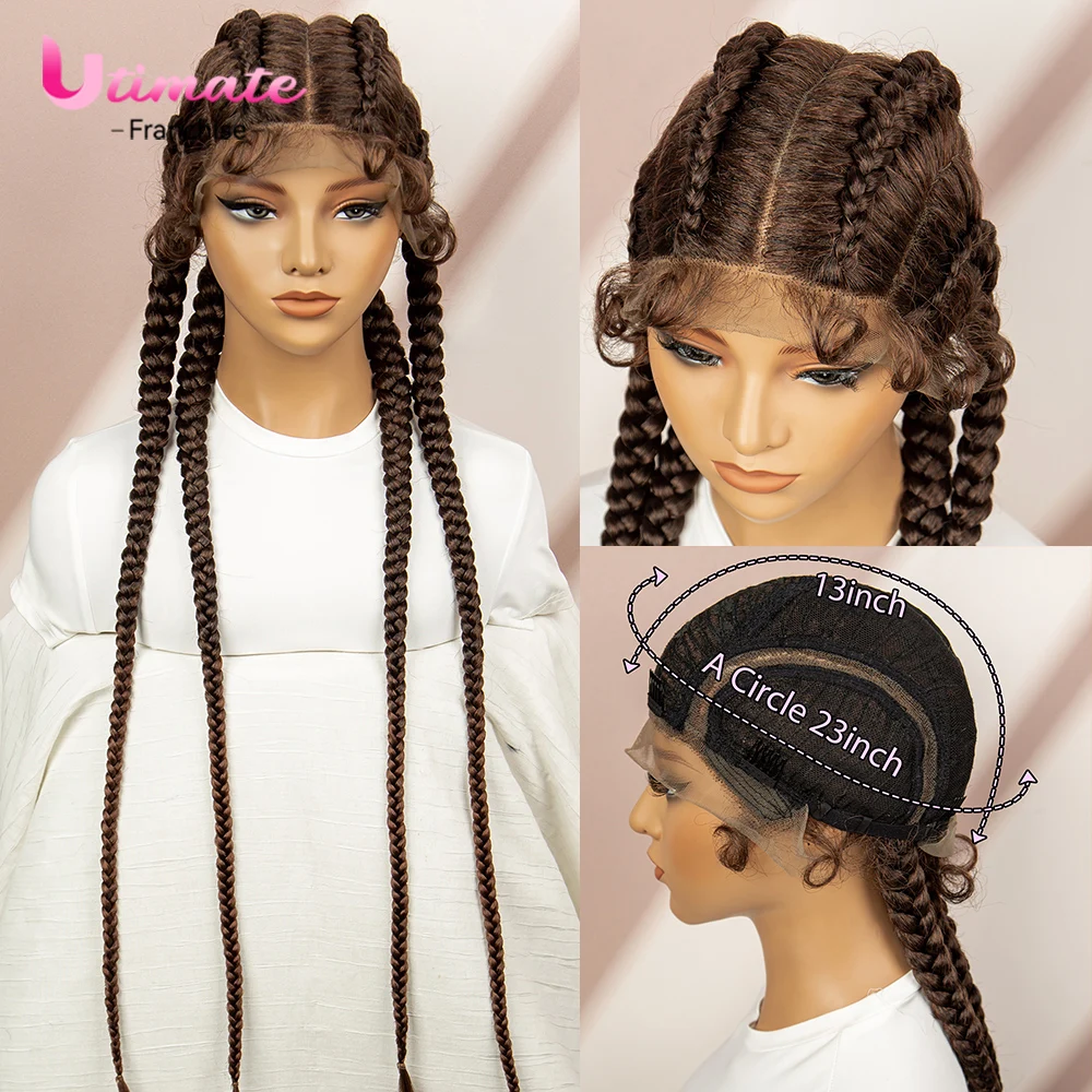 女性用合成編組かつら,レースフロント,結び目のないかつら,ポニーテール編組,赤ちゃんの髪,36インチ