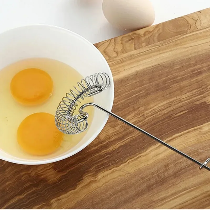 1PC Egg Stirrer Stainless Steel Egg Beater Manual Spring Coil Baking Pastry Whisk 304 Spring Coil Egg Stirrer for Kitchen