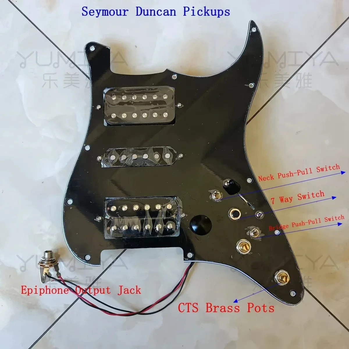

Prewired HSH Pickguard Harness, Coil Split Alnico Pickups CTS Potentiometers, 7-Way Toggle Multifunction Switch