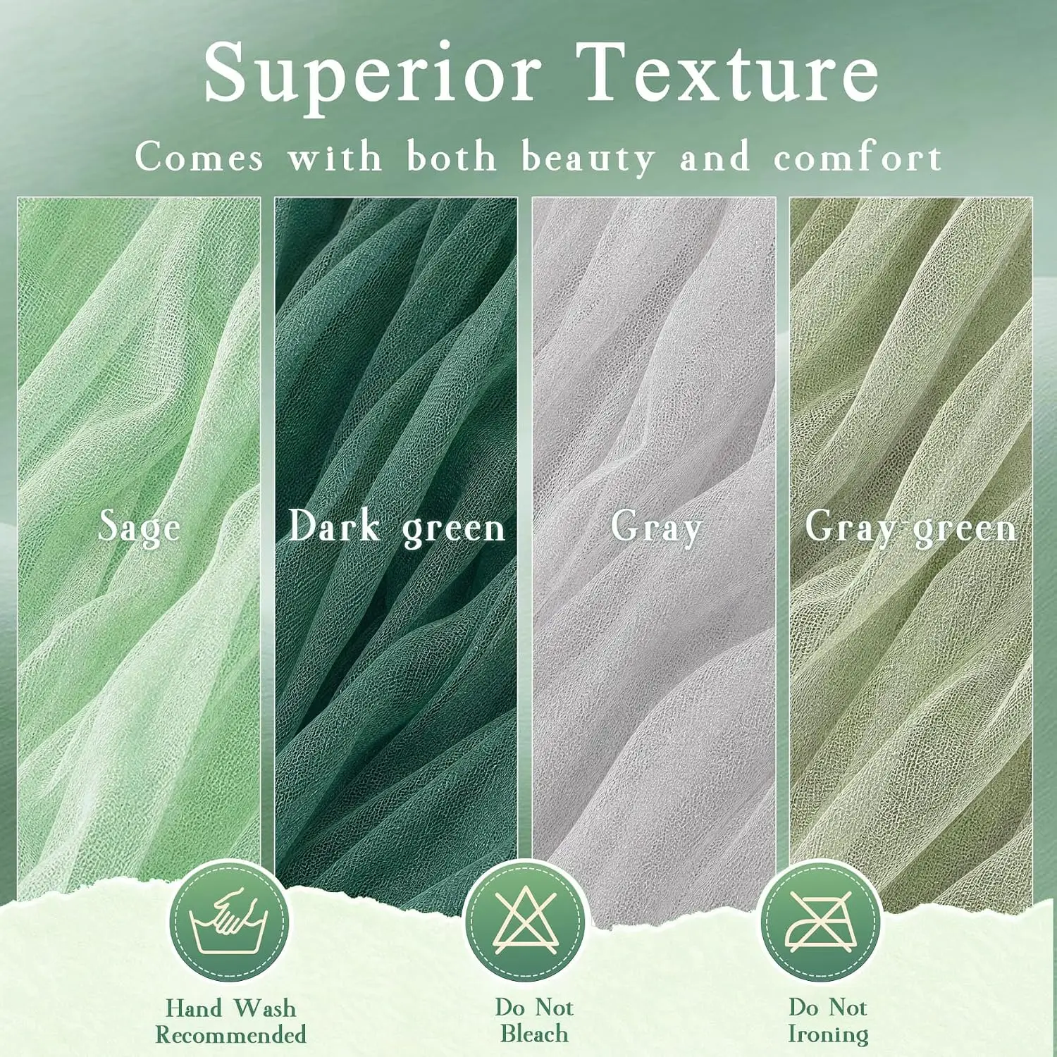 4Pcs Boho Chiffon Table Runner Green Romantic Dining Table Tablecloth for Baby Shower Birthday Bridal Wedding Backdrop Decor