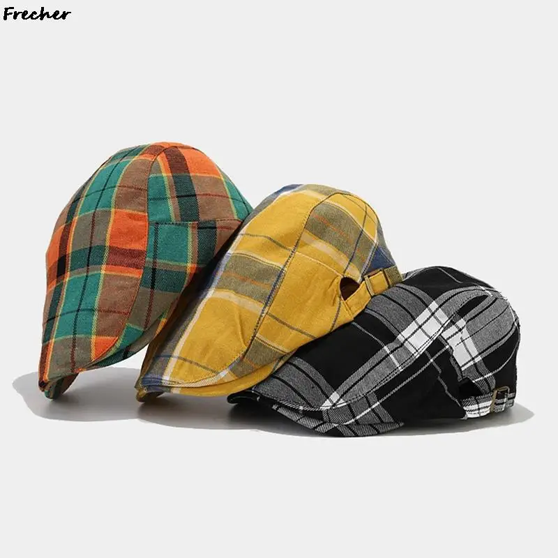 Adjustable Buckle Newsboy Cap Fashion Driving Hats Classic Plaid Painter Caps England Style Detective Hat Male Fashion Beanies