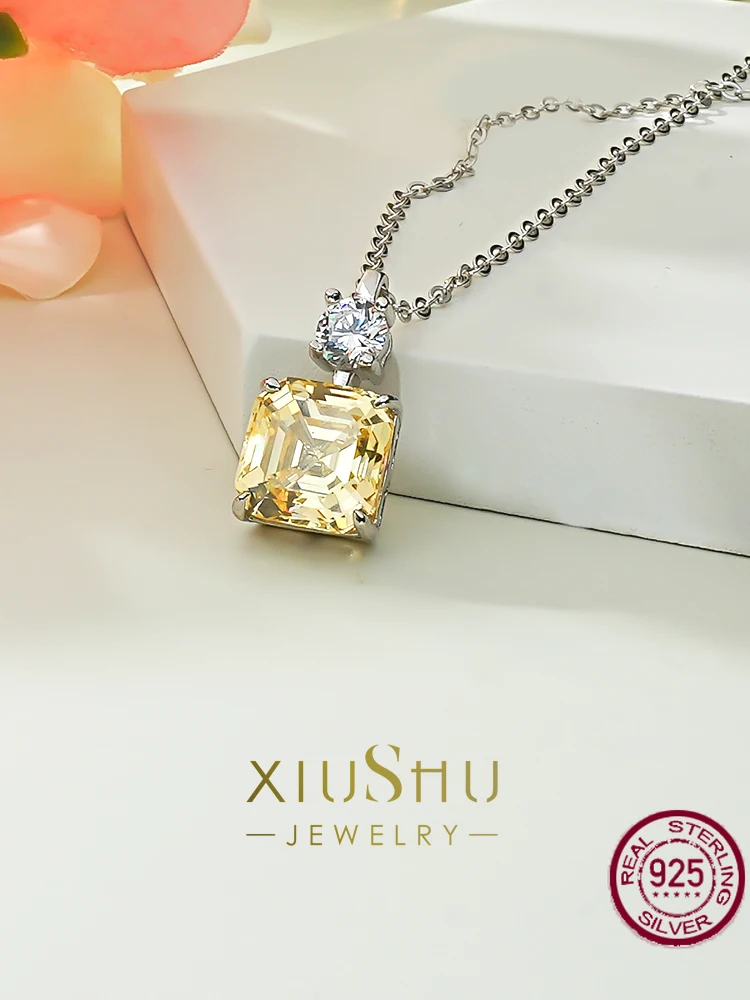 Fashionable and Minimalist 925 Silver Necklace, Women's Yellow Diamond Pendant, Personalized Wedding Jewelry Wholesale