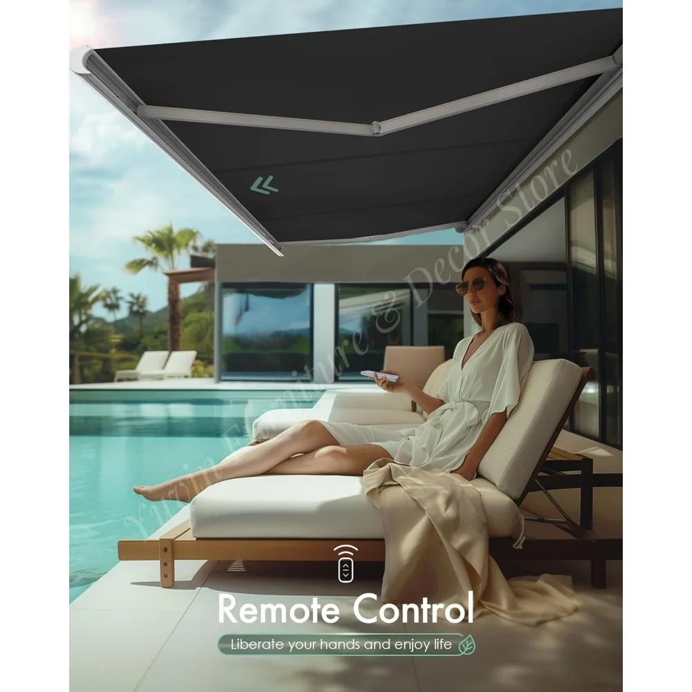 Motorized Retractable Awnings Patio Electric Smart Wind Sense Full Cassette Design Synthetic