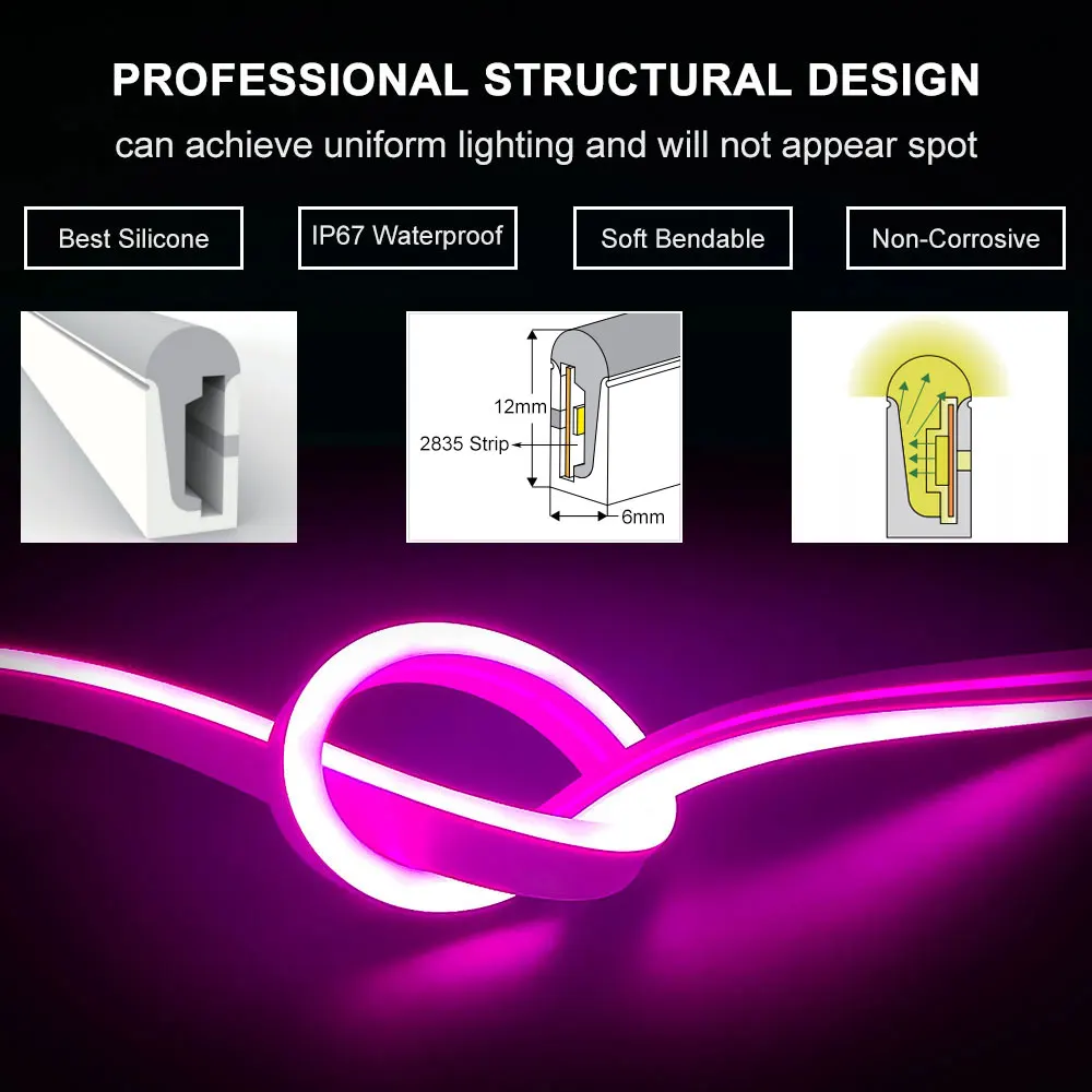 Imagem -04 - Tubo Flexível do Diodo Emissor de Luz dos Sinais de Néon de Dc12v Pode Ser Cortado 2835 120 Diodos Emissores de Luz m Ip65 Impermeável da Tira do Silicone Natal para a Festa de Feriado o