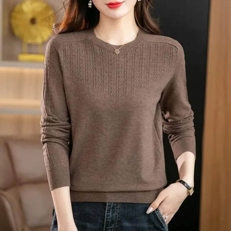 Autumn Winter Women's Solid Loose Knitted Pullovers Comfortable Long Sleeve Sweaters T-shirt Autumn Winter Female Clothes E274