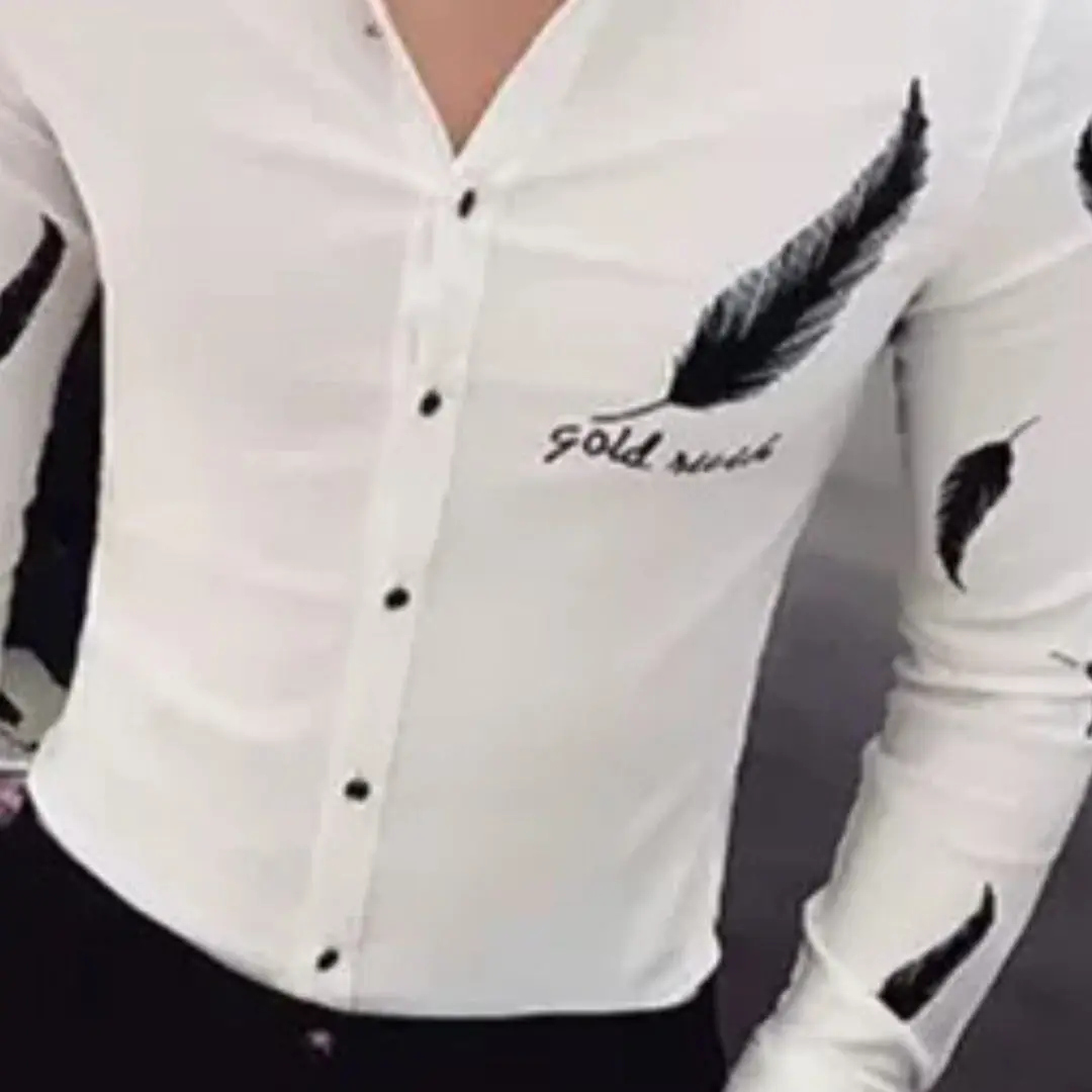 Spring Autumn Fashion Turn-down Collar Long Sleeve Printing Blouse Men's Clothing Slim All-match Korean Button Trend Chic Shirts