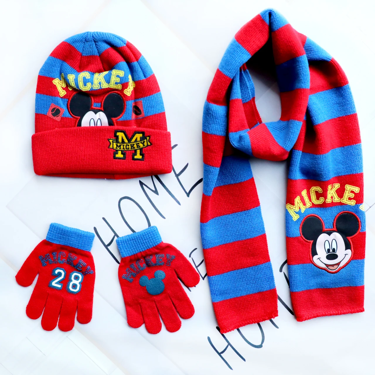 New Children Boys Girls Warm Anna Elsa Frozen Princess Hat Mickey Mouse Cartoon Bay Hat Kids Knitted Cap Scarf Gloves Sets